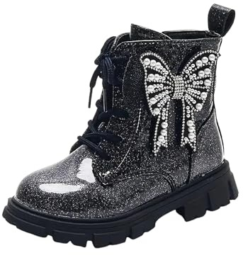 Générique Kids Bottes pour Filles Bottes Courtes anglaises pour Filles, Rouges en Filet Enfants, Automne et Hiver, Princesse Papillon, Simples Chaussures d'équitation Tendance Occidentale