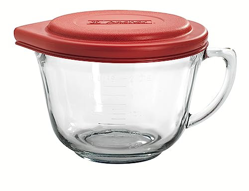 Anchor Hocking Batter Bowl, 2 Quart Glass Mixing Bowl with Red Lid