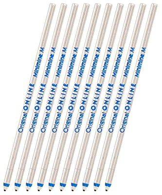 10x Mini-Kugelschreiberminen von Online, Internationale Standard D1 Minen, Strichstärke M, dokumentenecht, Set Kugelschreiberminen, Schreibfarbe blau