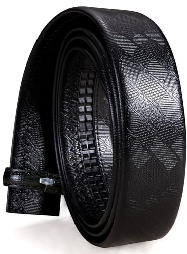 Barry.Wang Men's Ratchet Belt Strap Without Buckle, Black Genuine Leather Belt Automatic Replacement 3.5cm Trim to Fit Business
