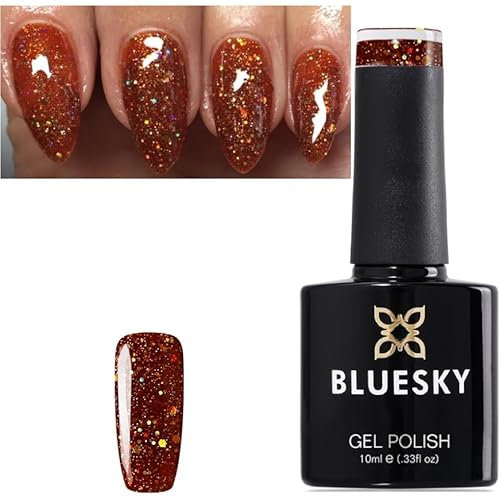 Bluesky Gel Nail Polish Burnt Orange Bronze Multi Diamond Glitter BLZ 27 UV LED Soak Off 10ml (Requires Drying under UV/LED Lamp)