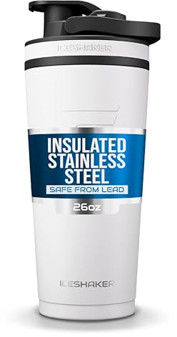 Ice Shaker Insulated Stainless Steel Shaker Bottle | 26oz, White | Cold for 30+ Hours | Insulated Cup with Twist-on Agitator | Odor-Free Bottle for Protein Shakes, Water, Smoothies, Cocktails