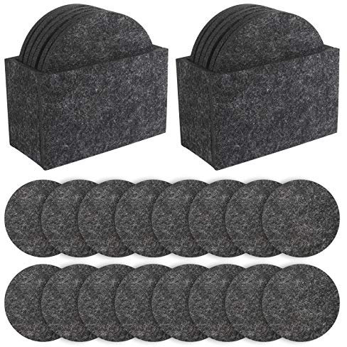 Dadabig 16 Stück Filzuntersetzer, Rund Filz Untersetzer Premium Glasuntersetzer Filzuntersetzer-Set mit 2 Aufbewahrungsboxen Waschbar Sauber Tischuntersetzer für Glas Getränke Tassen Bar (Dunkelgrau)