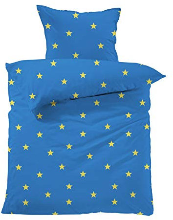 Lavea Kinderbettwäsche Set - Linus Kids 100 x 135cm + 40 x 60cm. Design: Sterne - Farbe: Blau 100% Baumwolle. Hochwertig mit Reißverschluss. GOTS/Bio Zertifiziert.