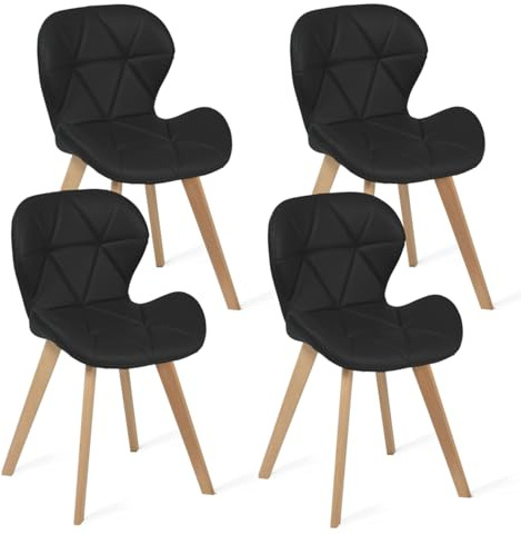 IDMarket - Lot de 4 chaises ROBINE en PU Noires pour Salle à Manger