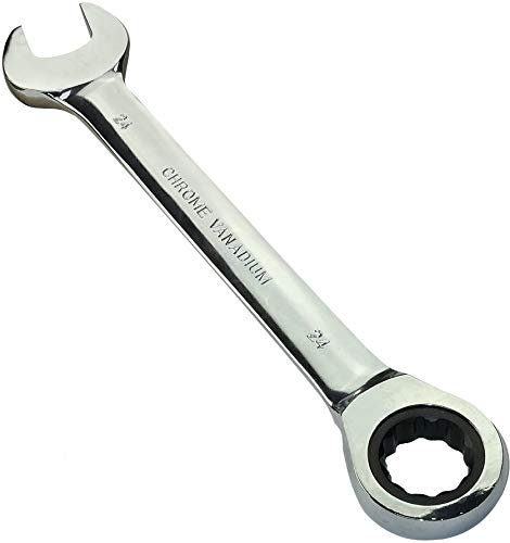 Aerzetix - Chiave combinata manuale aperta/classica 24mm - chiave a cricchetto 24mm Anello/occhiello 12 lati - Metrica - CR-V - serraggio/assemblaggio - Manico diritto lucidato - DIN 3113 - C45509