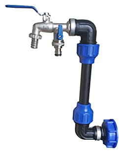 IBC - Adattatore con rubinetto a collo di cigno per botte di pioggia o serbatoio da 1000 l, diverse versioni (plastica/ottone, 1/2 duale) per attacco filettato S60x6