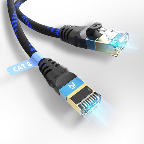 Ultra HDTV CAT 8.1 Netzwerkkabel 3m – 40 Gbps LAN Kabel S/FTP, Ethernet Kabel 2000MHz, RJ45 Patchkabel für Gaming PS5 Xbox Router, Nylon Knickschutz, Designed in Germany