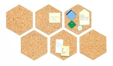 Kurk24 - Kork Pinnwand - Sechseck - Country - Selbstklebend - 6 Stücke, Pin Board, Vision Board, Pinnwand Kork, Korkwand, Kork - 30x30 cm