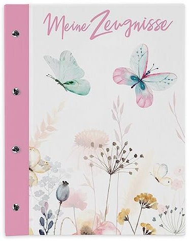 itenga Zeugnismappe mit Buchschrauben Motiv Schmetterling erweiterbar für Kinder Jugendliche Erwachsene Mädchen