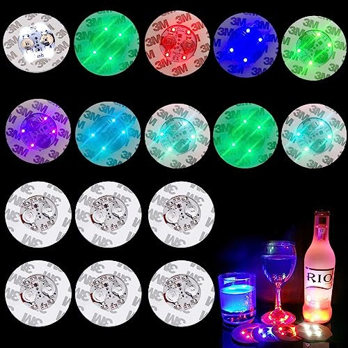 Niziroo Sottobicchieri a LED Adesivi luminosi autoadesivi: 16 sottobicchieri a LED,adesivi a LED,luci adesive a LED,sottobicchieri a LED a 7 colori,luci adesive a LED Boccali autoadesivi per caffè