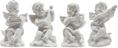 Hoypeyfiy 4 Pieces Little Angel Statue Mini Resin Figure Adorable Sculpture Musical Cherub Figurine Shelves Decoration Home Decor