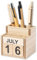Ewiger Kalender Dauerkalender Tischkalender aus MDF Holz im Vintage Design mit auswechselbarem Datum mit Stiftehalter Utensilo Ordnung und Nachhaltigkeit am Schreibtisch Braun