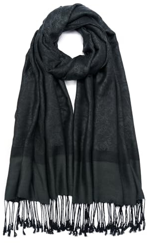 QIUTIMIY Paisley Pashmina Shawl Wrap Women Reversible Vintage Jacquard Pashmina Rave Scarf with Fringe for Evening, Wedding(Flower3-Black)