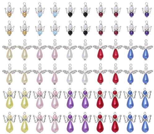 CHGCRAFT 60 Stück Schutzengel Charms Anhänger Bunte Engel-Anhänger Perlen Glasperlen Anhänger Engelsflügel Anhänger DIY-Schmuckherstellung Halskette Armband Ohrring Schlüsselanhänger