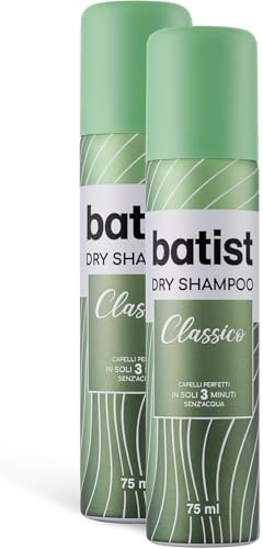 Batist Classico, Shampoo a secco ravvivante per capelli perfetti in soli 3 minuti, senza acqua, Shampoo secco adatto a tutti i tipi di capelli, 2x75 ml, Made in Italy