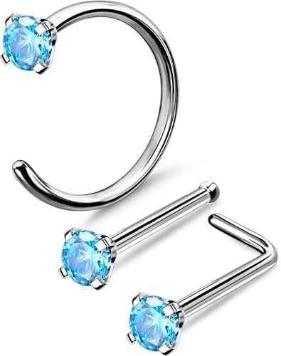 OUFER Body Piercing Set di 3 piercing per naso in titanio da 20g, a forma di L con barra curva Nose Piercing Stud Ring Hoop L Shape Nose Piercing Jewellery