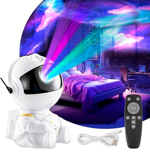 JUPPLIES - Proyector Astronauta Galaxy para Techo de Dormitorio con Mando a Distancia y 8 Modos - Proyector de Estrellas Led con Rotación y Luz Nocturna para Niños (Sin altavoz)