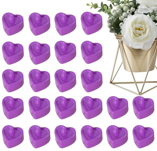 Generic Lot de 24 bougies chauffe-plat LED à piles en forme de cœur, colorées, sans flamme, matériau ABS, violet