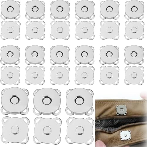 Flycppo Botones Magnéticos a Presión 20 Pares Magnético Botón Metal,Sujetadores Magnéticos,Botón de Cierre Magnético Broches para Bolsos,Ropa,Coser,Manualidades,Cuero(Plata,14mm)