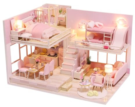 CUTEROOM Maison de Poupée Miniature à Monter Soi-Même avec Meubles et Musique - Kit de Construction en Bois pour Adultes (Rose Sweetheart)