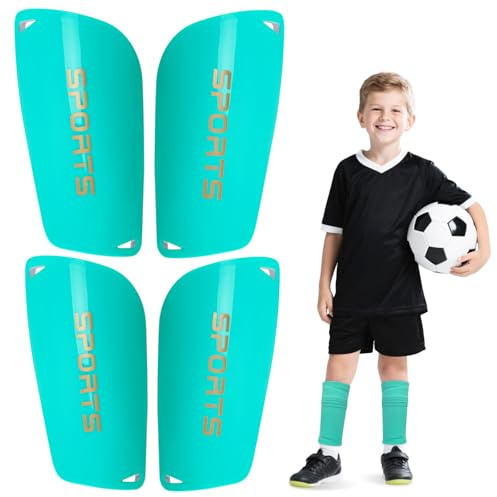 2 Pairs Kids Soccer Shin Guards Slip-in Youth Shin Pads for Boys Girls, Lightweight PP+EVA Soccer Protective Gear, Toddler to Teen Sizes Multiple Colors (Aqua,S)
