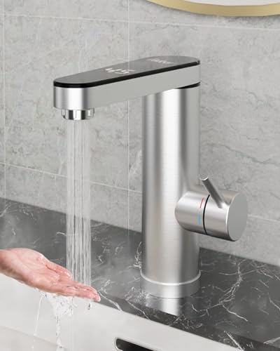 Grifo de agua caliente de acero inoxidable, grifo eléctrico con calentador de paso con indicador de temperatura digital, salida giratoria de 120 grados, armaturas eléctricas baño (salida de pantalla)
