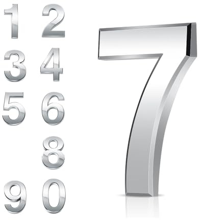 Door Numbers 0-9, 3 Inches 3D House Number Chrome Adhesive 7.6cm Self Stick Waterproof Plaques Chrome Electroplated Nameplate Stickers for House Wall Mailbox Hotel Rooms Address Gate Numerals (7)