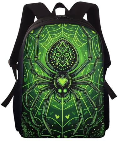 Wnbucioht Green Spider Backpack for Kids Boys School Bag 15 Inch Personalized Children Toddler School Bookbag Animal Spider Print School Backpack Mini Casual Daypack for Preschool