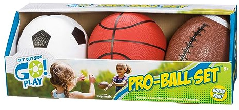 Toysmith Get Outside GO! Pro-Ball Set (Pack of 3) – Small Toddler Sports Balls for Ages 3+ – Includes 5″ Soccer, 6.5″ Football & 5″ Basketball – Indoor or Outdoor Play, Backyard Toy & Gift for Kids