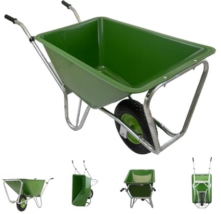 1-Rad Schubkarre XL 220 L 300 kg Luftrad Hofkarre Futterkarre grün Metallfelge Siebkarre groß für Stall Pferde Hof Garten Laub Heu Gras, Gartenkarre Großmuldenkarre Landwirtschaftskarre