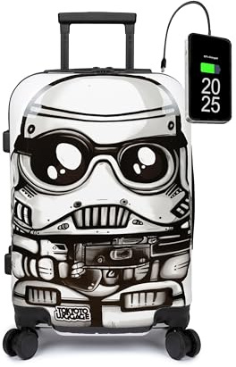 TOKYOTO - Valigia Da Cabina Divertente Per Ragazzi Bimbo Bimba Bambini Fans Dei Cartoni Animati Guerre Stellari Bagaglio Mano USB 55x40x20 cm Trolley 55x35x20 Valigia Rigida Fantasia White Soldier