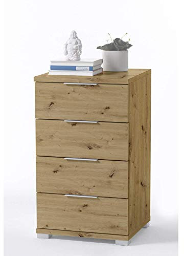 Stella Trading Universal Nachttisch in Artisan Eiche Optik - Moderner Nachtschrank mit vier Schubladen für Ihr Boxspringbett - 46 x 79 x 42 cm (B/H/T)