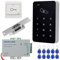 KDL Komplettes RFID-Zutrittskontrollsystem-Kit mit Stand-Along-Tastatur und Schließer, DC12V / 3A-Netzteil, Türausgangstaste, 10 RFID-Schlüsseletiketten