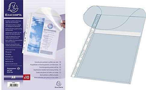 EXACOMPTA Lot de 10 pochettes à prospectus avec languette de fermeture Format A4