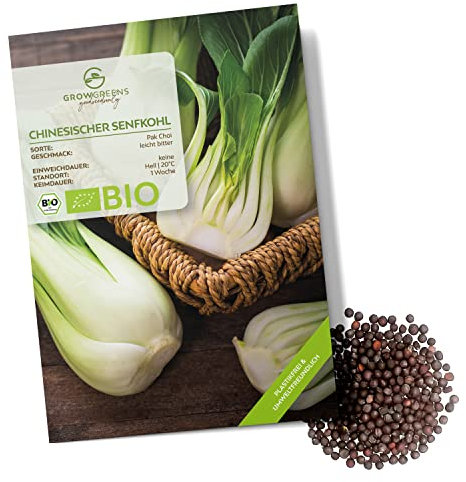 BIO Chinesischer Senfkohl Samen (Pak Choi, 150 Korn) - Pak Choi Saatgut aus biologischem Anbau ideal für die Anzucht im Garten, Balkon oder Terrasse
