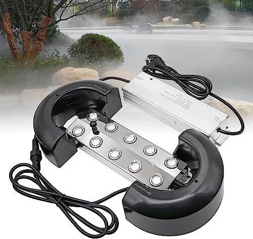 MOGOULUA Creatore di Nebbia 10 Teste Nebulizzatore Ultrasonico con Alimentatore di Rete Impermeabile da 350W Dispositivo di Nebbia Pesante 7 L/H Umidificatore per Giardino Paesaggi Serre