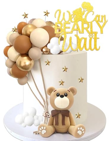 Bear Cake Toppers Bear Balls Cake Decorations with Stars Clouds Cake Toppers for Boy Girl Baby Shower Birthday Party Decorations (Brown Bear Set)