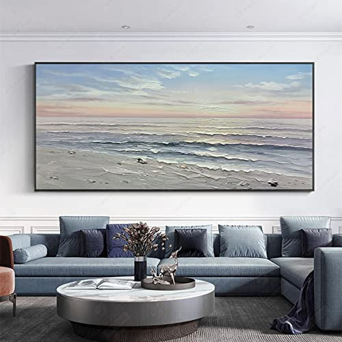 Cuadros Oleo Pintados A Mano Sobre Lienzo Grandes,Arte De Pared Extra Grande Original Pintado A Mano Pintura Al Óleo Olas De Playa Naturaleza Paisaje Pintura De Pared Sin Marco Obra De Arte Con Tex