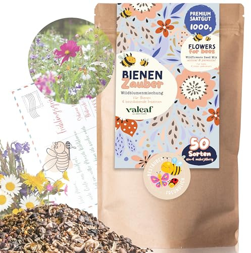 Semillas de flores 1000 g I semillas de flores silvestres para 500 m² para abejas I mezcla de flores para balcón y flores silvestres I pradera colorida para abejas