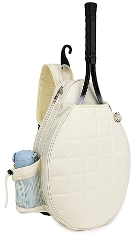 Rejolly Tennis Racket Sling Bag for Women Men Quilted Water Resistant Racquet Cover One Shoulder Crossbody Bag for 2 Tennis Rackets, Pickleball Paddles, Badminton Racquet Cream White