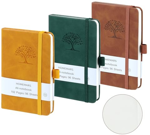 libretas A6, juego de cuadernos de 3 piezas, Páginas Blancas, cuaderno pequeño, bloc de notas de 14,4 cm x 9,6 cm,192 páginas, cuaderno, cuaderno de bolsillo, diario de viaje, cuaderno de cuero