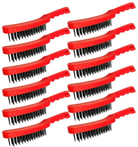 Wire Brush Set - Multipurpose Wire Brushes for Cleaning with Easy to Grip Plastic Handle − Rust Remover for Metal and Heavy Dirt Cleaning - Pack of 12