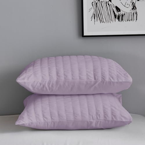 Freyamy Seersucker Kissenbezug 40x80cm 2er Set Lila Geprägt Streifen Strukturiert Chic Kopfkissenbezug Gebürstet Microfaser Weiche Kissenhülle Bequem Kissenbezug mit Reißverschluss