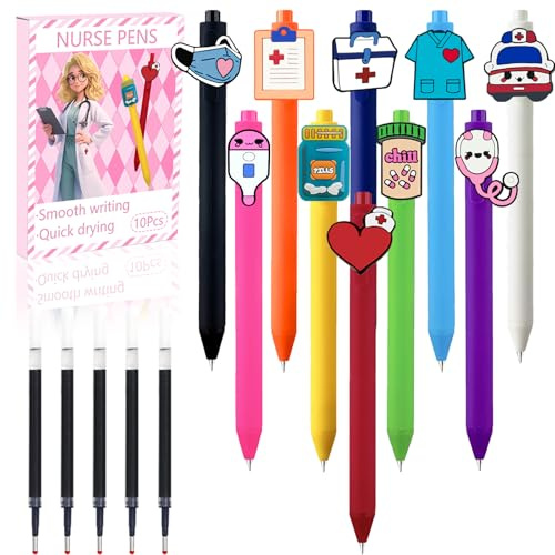 10PC Nurse Pens - Quick-Drying for Nurse, Nursing Students & Medical Healthcare - Funny Nursing Accessories Gel Pen Black Ink, Retractable & Comfortable Design for Nurse Week Gifts Appreciation Gift