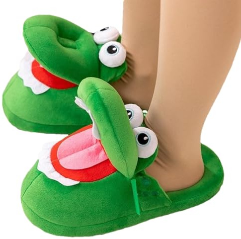 Pantofole in coccodrillo da donna, Pantofole in coccodrillo dei cartoni animati | Divertenti scarpe da casa da donna | Pantofole da interno invernali antiscivolo, pantofole di peluche per animali alla