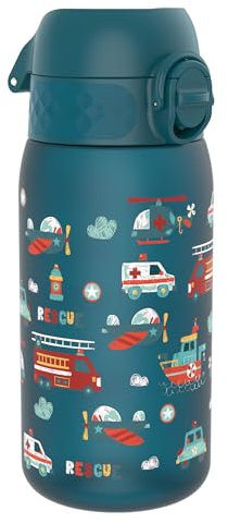 ion8 Kinder Trinkflasche, 350ml, Auslaufsicher, Einhandöffnung, Sichere Verriegelung, Spülmaschinenfest, BPA-frei, Tragegriff, Klappdeckel, Leicht zu Reinigen, Klimaneutral, Rettungsfahrzeuge,