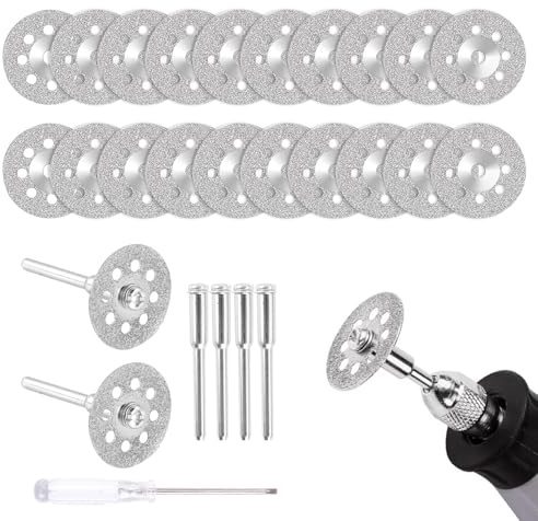 20 st 22 mm diamantskärskivor, diamantskiva med 4 stycken 3 mm skaft, diamantslipskiva, roterande verktygstillbehör, sten, glas, kakel