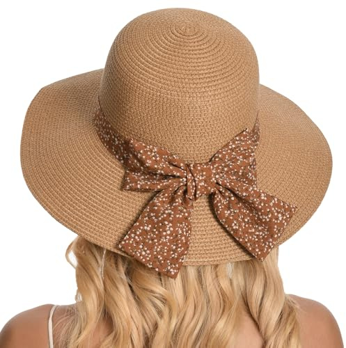 Gajaous Chapeaux de Paille de Plage pour Femmes, Chapeau de Plage UV d'été, Chapeau de Paille à Large Bord Pliable pour Filles