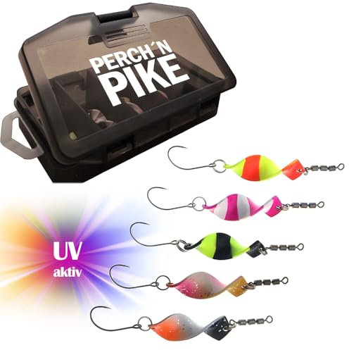 Forellen Spoon Set für Forellen & Barsch, Forellenköder inkl. Box für Fischen mit UL-Ködern in Zwei Größen, Angelzubehör für das Angeln mit Spoons, 5 oder 10 STK (5 x 3,4cm / 4,0g)